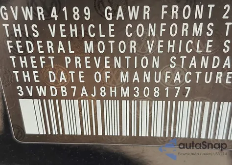 2017 Volkswagen Jetta 1.4T Se from USA, damaged, VIN 3VWDB7AJ8HM308177